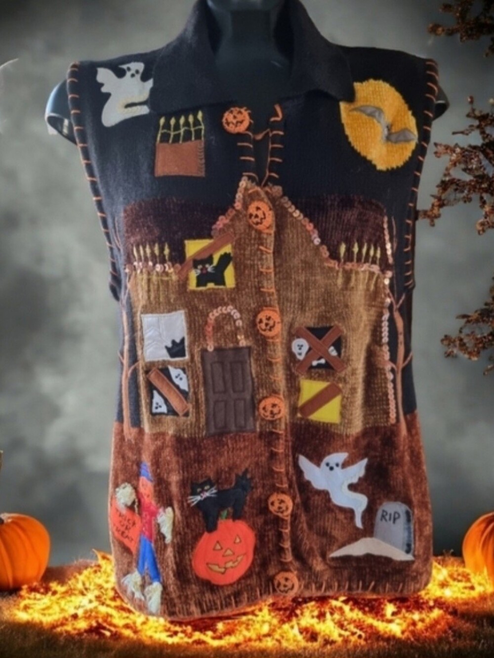 Vintage Victoria Harbour Halloween Unisex Knit Embellished Vest